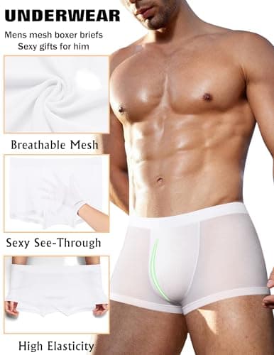 Avidlove Mens Underwear Trunk Breathable Mesh Boxer Briefs Sexy Lingerie Boxer Shorts for Men White S - Thumbnail 4