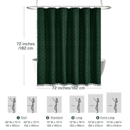 Siiluminisoy Dark Green Boho Shower Curtain Woven Fabric Cute Shower Curtain, 72 x 72 Tufted Chevron Textured Striped Modern Farmhouse Minimalist Cloth Shower Curtains for Bathroom - Thumbnail 5