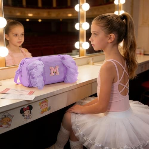 Gitus Birthday Gifts for Girls Age 4-8 Personalized Dance Bag Duffle Bags with Initial Letter Patch Ballets Bag for Girls Mini Travel Tote (Lavender-M) - Thumbnail 2