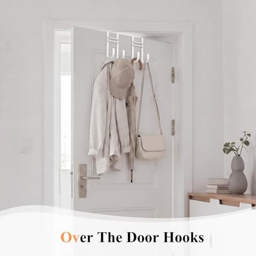 FYY Over the Door Hooks, No Assembly Required 2 PCS Double Hanger Heavy Duty Metal Towel Rack with Soft Pads, Organizer for Coat, Bag, Robe-Fits Bathroom, Closet Dorm Up to 1 1/2", 5.11" Long, White - Thumbnail 3