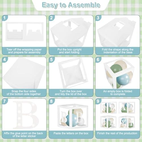 Dusty Blue Sage Green Balloon Baby Shower Decorations, 132Pcs Fog Blue Light Blue Green Sand White Balloon Arch Garland Kit Baby Box with Letters for Boho Baby Shower Gender Reveal Party Decorations - Thumbnail 6