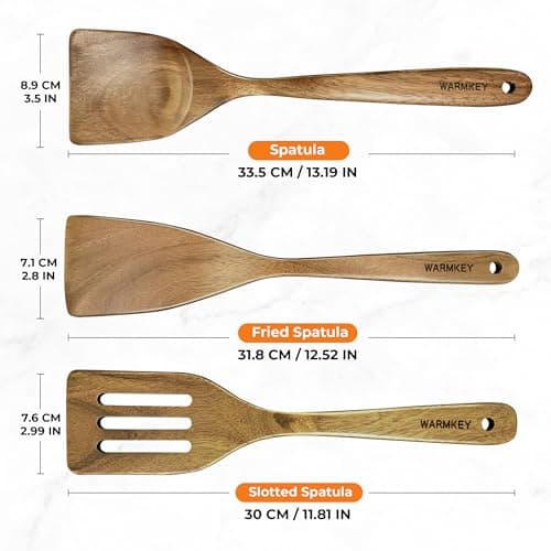 WARMKEY Natural Acacia Wood Spatula Set of 3, Nonstick Pan Safe Multipurpose Wooden Cooking Spatulas, Eco-Friendly Scratch-Proof Heat Resistant with Hanging Holes - Thumbnail 3
