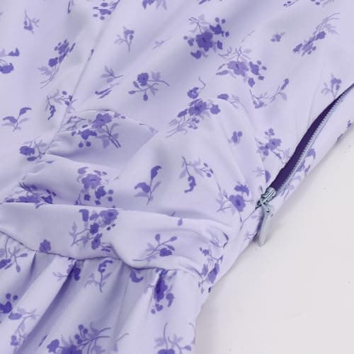 Belle Poque Purple Floral Vintage Elegant Milkmaid Wedding Guest Dress 2026 Summer Square Neck Puff Sleeve Sun Dress XXL - Thumbnail 6