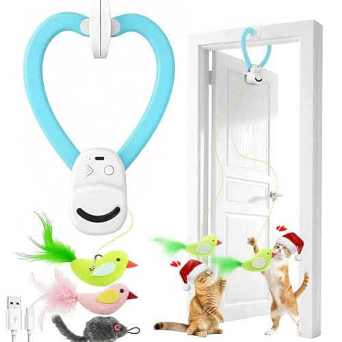 Interactive Cat Toys for Indoor Cats: Automatic Flying Bird Feather Wand Chase Exercise Enrichment Stimulation, USB Rechargeable Durable Safe Hanging Toy for Bored Kittens Adult Multi Cat Households