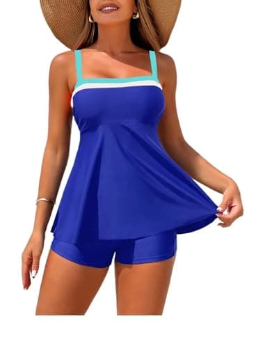 ZAFUL Womens Tankini Swimsuits Two Piece Color Block Bathing Suits Flowy Ruffle Swimwear Royal Blue M - Image 1