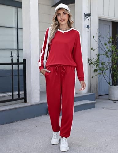 Marvmys Women 2 Piece Fall Sets Long Sleeve Tracksuits Fashion Travel Outfits Lounge Set for Ladies Burgundy L - Thumbnail 2