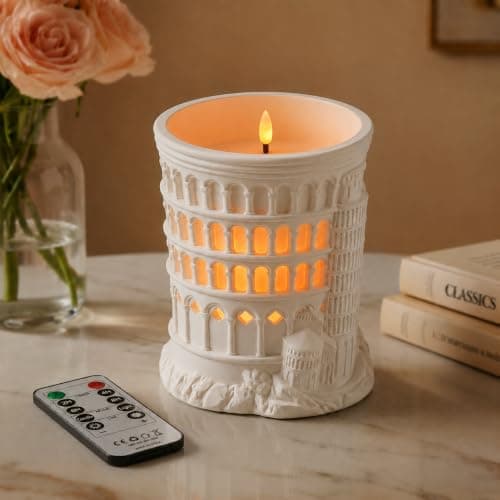 LOHAS Flameless Candle with Remote: Leaning Tower of Pisa Decorative Candle, Real Wax Dimmable LED Candle, Timer & Flickering Flame, Battery Operated Home Decor for Living Room Shelf Table Centerpiece