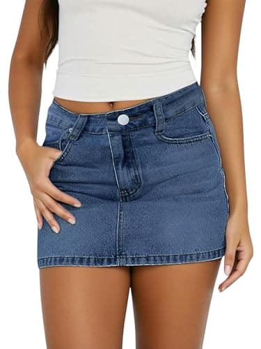 JEKAOYI Womens Denim Skirt Mini Stretch Casual Jean Skirt Zip Fly Y2K Cute Skorts for Women with Pockets - Image 1