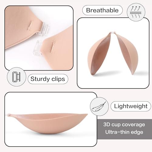 MITALOO Seamless Adhesive Bra Sticky Strapless Invisible Push up Bras Silicone Backless Nipple Cover for Women Beige - Thumbnail 3