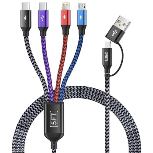 Firsting 4 in 2 Dual USB C Multi Charging Cable, Phone Charging Cords [5FT] for Multiple Devices with 2 Type-C, IP and Micro USB Cable, Charger Cord Type C for iPhone 17-8, Android, Pad - Image 1
