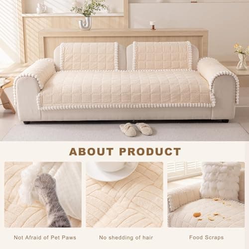 Eco-Ancheng Couch Cover for Dogs Pet Couch Cover for Sofa Washable Dog Sofa Covers Couch Protector for Cushion Fuzzy Non Slip Couch Slipcover with Elastic Straps for Pets, Dogs(Cream,1PC/27.6x70.9 in) - Thumbnail 5