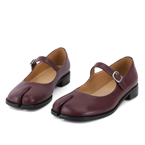 VOZTOLLS Ballet Flats Shoes for Women Mary Janes for Women Closed Round Toe Wide Width Dress Casual Pumps Low Heel Comfortable Shoes Burgundy Matte Size 8.5 - Thumbnail 6
