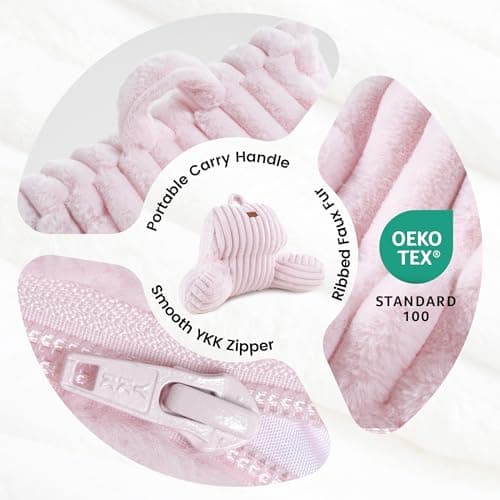 Amélie Home Faux Fur Reading Pillow with Pocket for Sitting in Bed, Kids Backrest Bed Pillow with Washable Cover for Lounging, Watching TV/Gaming/Resting/Post/Surgery/Nursing, Light Pink 17 inches - Thumbnail 4