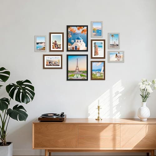 decorUhome Picture Frames Collage Wall Decor for Photo Gallery Display, Assorted Picture Frames set of 10 Including Two 8x10 / Four 5x7 / Four 4x6 for Family Wall Decor, Black/Brown/Grey, 10 Pack - Thumbnail 2