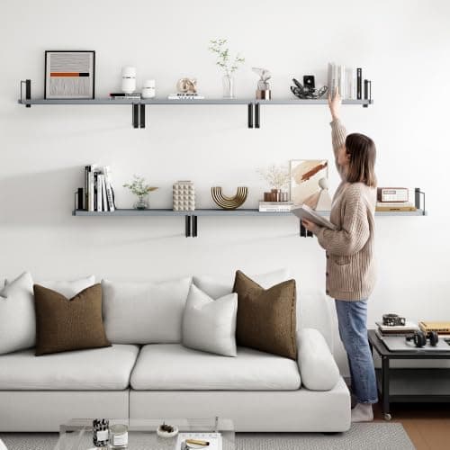 EALLRINEC Floating Shelves - 24 Inch Wall Mounted Set of 3, Rustic Wood Storage Shelves for Living Room (Grey) - Thumbnail 2