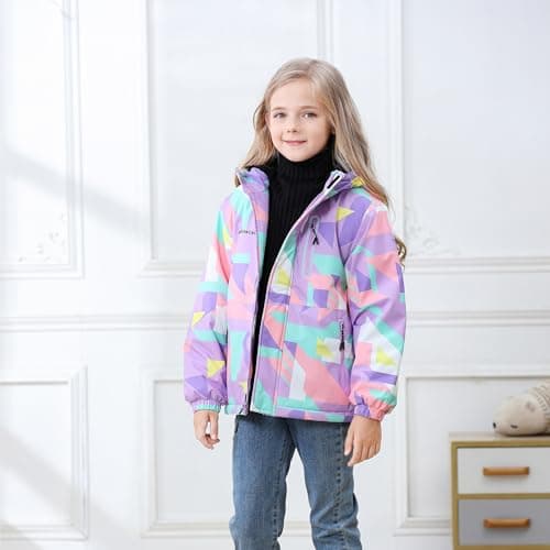 Girls' Waterproof Winter Ski Jacket – Warm Fleece Lined Windproof Snow Coat with Hood for Outdoor Adventure Cube Purple 11-12 - Thumbnail 5