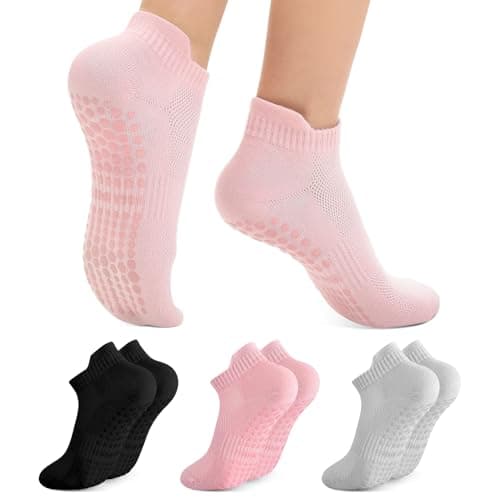 Walifrey Grip Pilates Socks, Yoga Socks with Grips for Women Non Slip (Black/Pink/Grey) - Image 1
