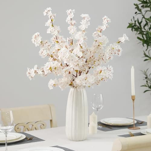 Apeair Artificial Cherry Blossom Branches 3Pcs 40" Faux Silk Cherry Blossom, Fake Flowers with Leaves Bouquet Decorations for Home Living Room Bedroom Table Centerpiece Vase Wedding Decor - Thumbnail 6