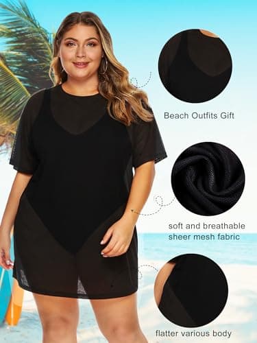 BLANCHES Plus Size Bathing Suit Cover Up for Women Sheer Mesh Split Thigh Swimsuit Bikini Cover Up Swimwear Dresses Beach Wear Vacation Outfits - Thumbnail 6