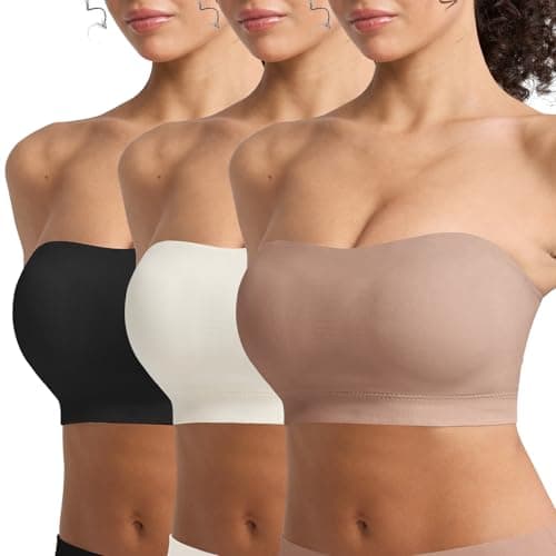 OceanDeer Bandeau Bra Strapless Bras for Women Non-Slip Wireless Tube Top Full Coverage Comfortable Padded Bralette with Clear Straps, Neutral, L - Image 1