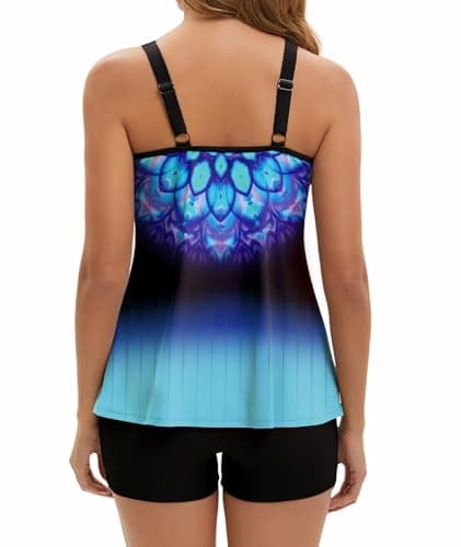 Arolina Plus Size Tankini Swimsuits for Women Tummy Control Removable Padded Bathing Suits Full Coverage Swimsuit 20W - Thumbnail 3