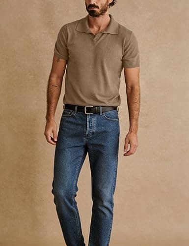 Yeokou Men Knit Polo Shirts Short Sleeve Collared Pullover Casual Golf Tops Summer Stylish Tee(Khaki-S) - Thumbnail 5