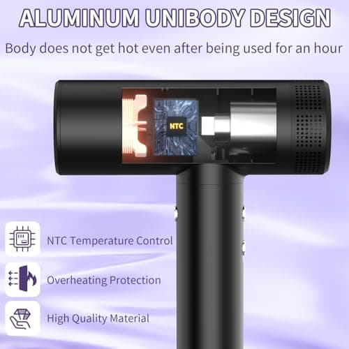 EROFEXO High Speed Hair Dryer, Metal Body Blow Dryer with Diffuser & Nozzle, 110,000 RPM Brushless Motor for Fast Drying, 300 Million Negative Ions Hair Dryer, Travel Hairdryer for Women & Men - Thumbnail 2