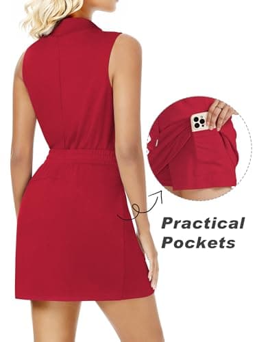 Casly Lamiit 2 Piece Skort Set for Women Tennis Skirts with Shorts Casual Jogger Two Piece Outfits Summer Cruise 2026 Short Skirt Dress Active Wear Red XS - Thumbnail 2