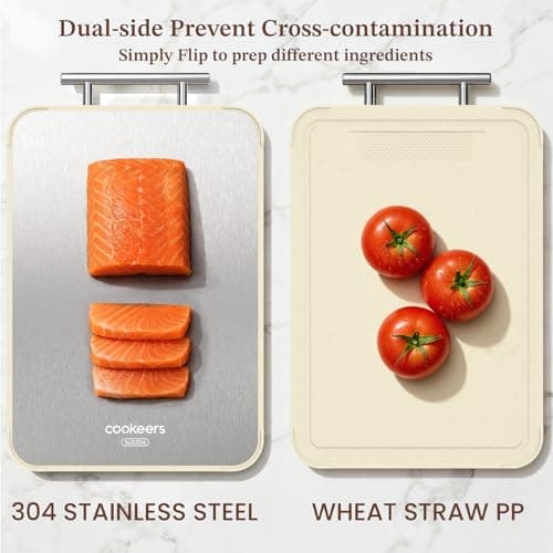 Cookeers Stainless Steel Cutting Board for Kitchen - Upgraded No Step Edge Double Side Cutting Board, Food Grade Stainless Steel/PP, Dishwasher Safe, Non-Slip, 15.8”×10.24 ” Chopping Board - Thumbnail 2
