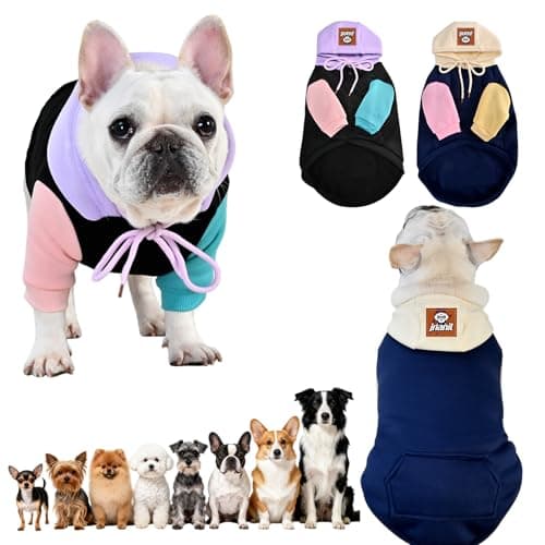 2 Pack Fleece Lined Dog Hoodie for Small Medium Large Dogs, Soft Warm Dog Sweater Jackets Winter Fall Pet Hooded Clothes Custume Dogs Sweatshirt with Leash Hole and Pocket, Black and Navy Blue, S