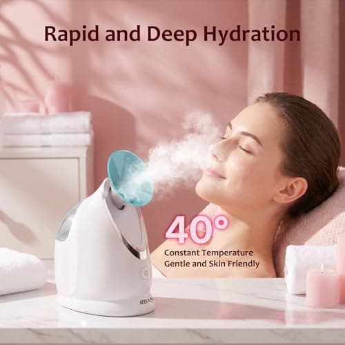 Facial Steamer EZBASICS Ionic Face Steamer for Home Facial, Warm Mist Humidifier Atomizer for Face Sauna Spa Sinuses Moisturizing, Unclogs Pores, Bonus Stainless Steel Skin Kit Blue - Thumbnail 6