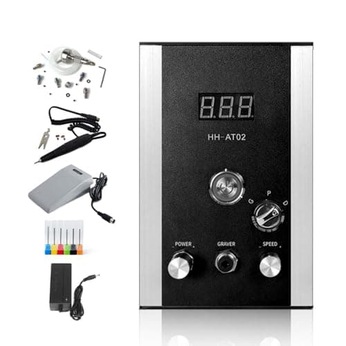 Katway Air-Free Pneumatic Impact Engraving Machine - Pneumatic Hand-Piece Engraver for Jewelry Making with Built-in Air Compressor AT02 (Black)