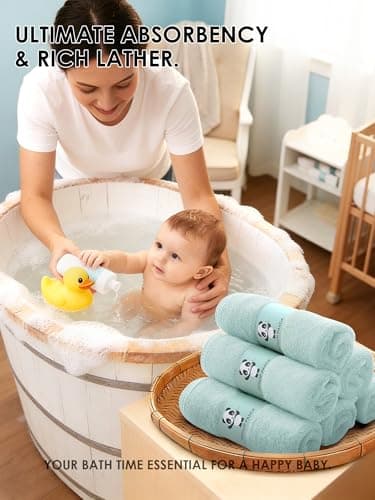 HIPHOP PANDA Baby Washcloths, Rayon Made from Bamboo - 2 Layer Ultra Soft Absorbent Newborn Bath Face Towel - Reusable Baby Wipes for Delicate Skin - Green, 6 Pack - Thumbnail 4