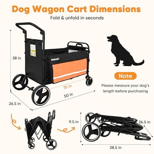 Petbobi Dog Wagon Stroller for Large & Medium Dogs - 2-in-1 Push-Pull Pet Stroller with Ramp, Foldable All Terrain Wagon Cart, One-Step Brake, Suitable for Outdoor Walks & Camping, Orange - Thumbnail 6