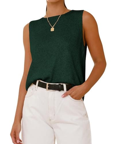 BTFBM Sleeveless Sweater Tops for Women 2026 Crew Neck Lightweight Casual Loose Tank Summer Outfits Fashion Clothing(Dark Green, XX-Large) - Image 1