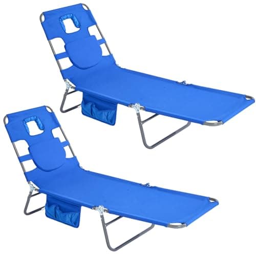 SUNNYFEEL Lay Flat Tanning Chair 2 Pack with Face Down Hole & Arm Slots, Backpack Beach Lounge Chair, 5-Position Folding Sunbathing Chair, 300 LBS Heavy Duty, 72" L x 22" W for Beach, Pool, Camping - Image 1