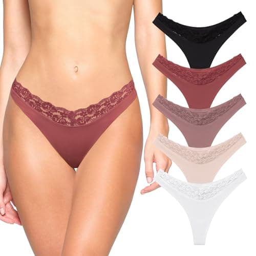 REORIA Womens Sexy Lace Seamless Thongs Panties for Women Cheeky No Show Breathable Underwear 5-Pack - Image 1