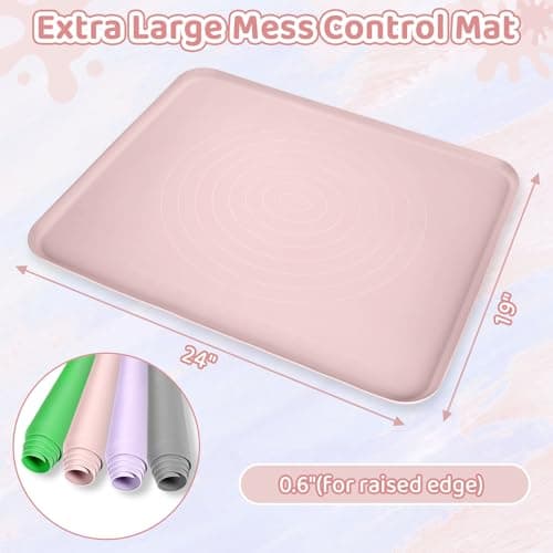 Extra Large Silicone Painting Mat for Crafts, 24”x 19” Waterproof Art Mat with Raised Sides, for Paint, Clay Playdough, & Jewelry-Making (Pink) - Thumbnail 2