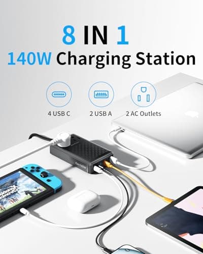 Charging Station 140W USB C Charger Block, Upgraded GaN III 8-in-1 Fast Charging Station Hub，PD 100W Laptop Charger Adapter Compatible with Compatible with MacBook Air/Pro,iPhone16/15,Galaxy S24 etc - Thumbnail 3