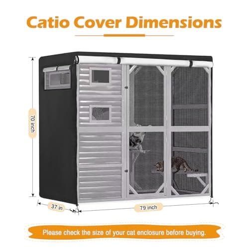 Colewin Catio Cover,79" L x 37" W x 70" H Cover for Catio Outdoor Cat Enclosure Waterproof, 420D Cat Cage Covers for Aivituvin Cats Catios, Outdoor Cats Enclosure Covers(Black)(Catios Not Included) - Thumbnail 2