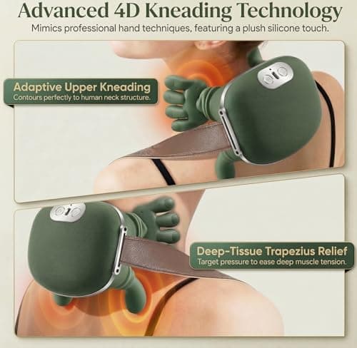 HyHaven Bionic Neck and Shoulder Massager, N7 Real Hand Massagers with Fingers Heated for Back Muscle Pain Relief, Portable & Lightweight Design, Touch Gift (Eucalyptus Green) - Thumbnail 4