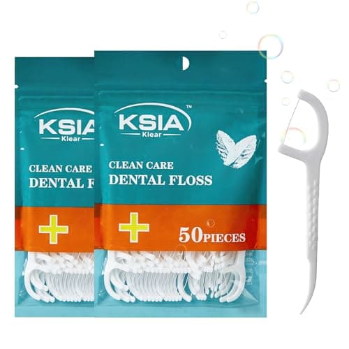 KSIA Klear Dental Floss Picks, 100 Count Tooth Picks Flossers, Dental Floss Cleaner, Dental Flossers for Family, Keep Teeth Clean, Remove Food and Plaque, with 2 Portable Sealed Pouches - Image 1