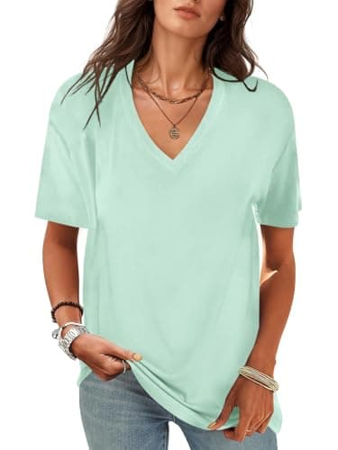 UNCLECAT Women's V-Neck T Shirts Sexy Short Sleeve Tops Summer Oversized Tees Mint Green - Image 1