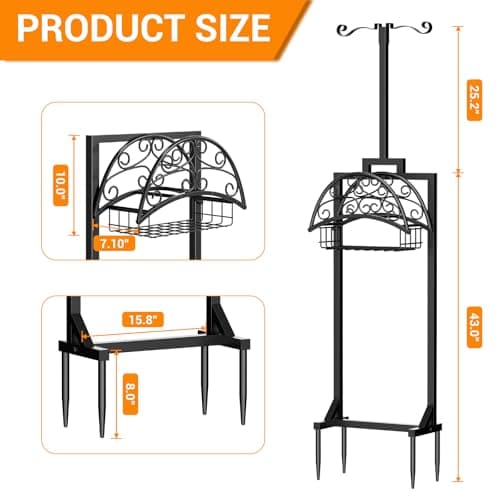 Oursieez Garden Hose Holder with Shepherds Hooks - Freestanding Metal Water Hose Holder Stand Holds 160ft, Heavy Duty Garden Hanger Storage Rack for Outside Yard Lawn Farm - Thumbnail 2