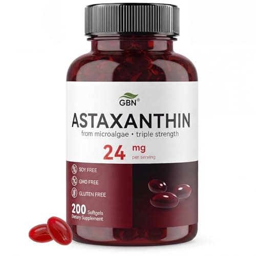 GBN Astaxanthin Supplements 24mg 200 Softgels, Supports Eye, Skin, Joint, Brain, Heart & Immune System Health, Stamina & Healthy Aging for Women & Men, Fresh Microalgae Source - Image 1