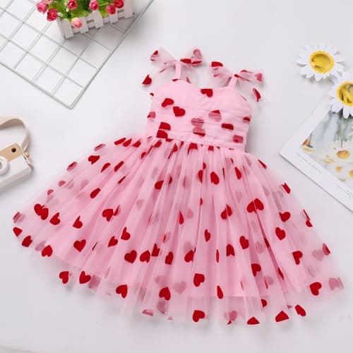 Girl Valentine's Day Outfit: Toddler Baby Girls Tutu Dress Flower Sleeveless Backless Pageant Princess Birthday Party Dresses Sequin Tulle Bowknot Cake Smash Photo Shoot Outfits Pink Heart 12-18Months - Thumbnail 2