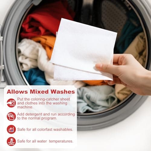 TIVERAIN 50pcs Laundry Color Catcher Sheets,Color Grabbers Dye Grabbing Sheets,Allow Mixed Washes and Prevents Color Runs,Fragrance Free Color Absorber Sheets for Washer No Fluorescent Agent - Thumbnail 5