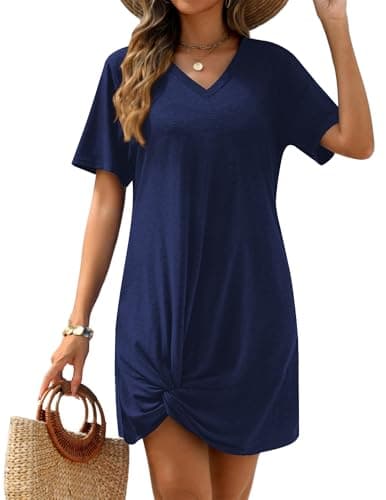 AI'MAGE Swimsuit Cover Ups for Women Short Sleeve Bathing Suit Coverup Casual Bikini Swimwear Beach Cover Up Dress S-XXL(Navy Blue, Medium)