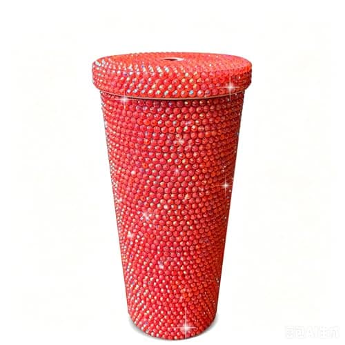 GYBYW 26oz Bling Rhinestone Studded Tumbler with Lid (No Straw, Need10 Inch x 8mm Straw), Bling Cups Stainless Steel Water Bottle Diamond Glitter Tumbler for Women - Birthday Gifts for Women(Red) - Image 1