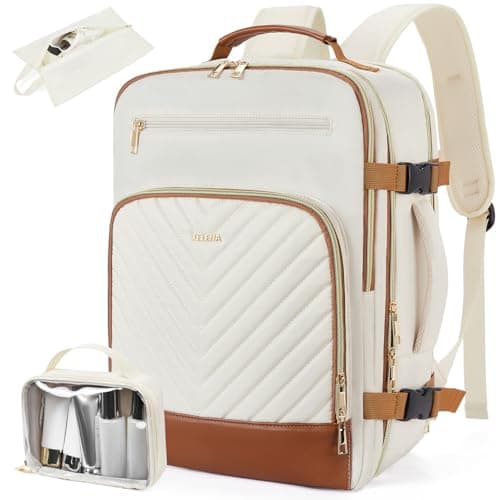 Telena Travel Backpack for Women, 17.3 inch Laptop TSA Carry On Personal Item Size Flight Approved Travel Bag Daypack with Multi-Pockets for Work, Travel, Business, Beige-Brown - Image 1